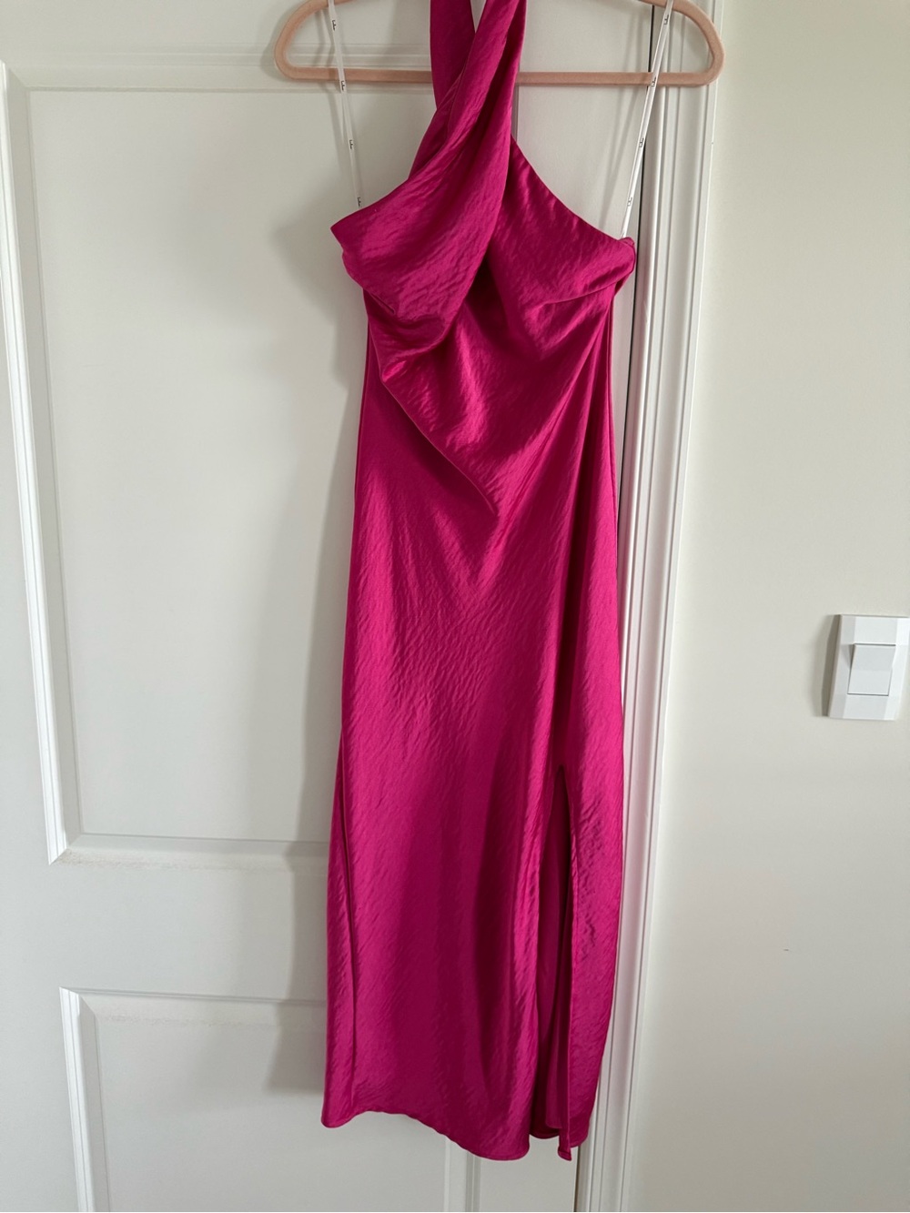 Lulu's Hot Pink Twist-Halter Midi Dress